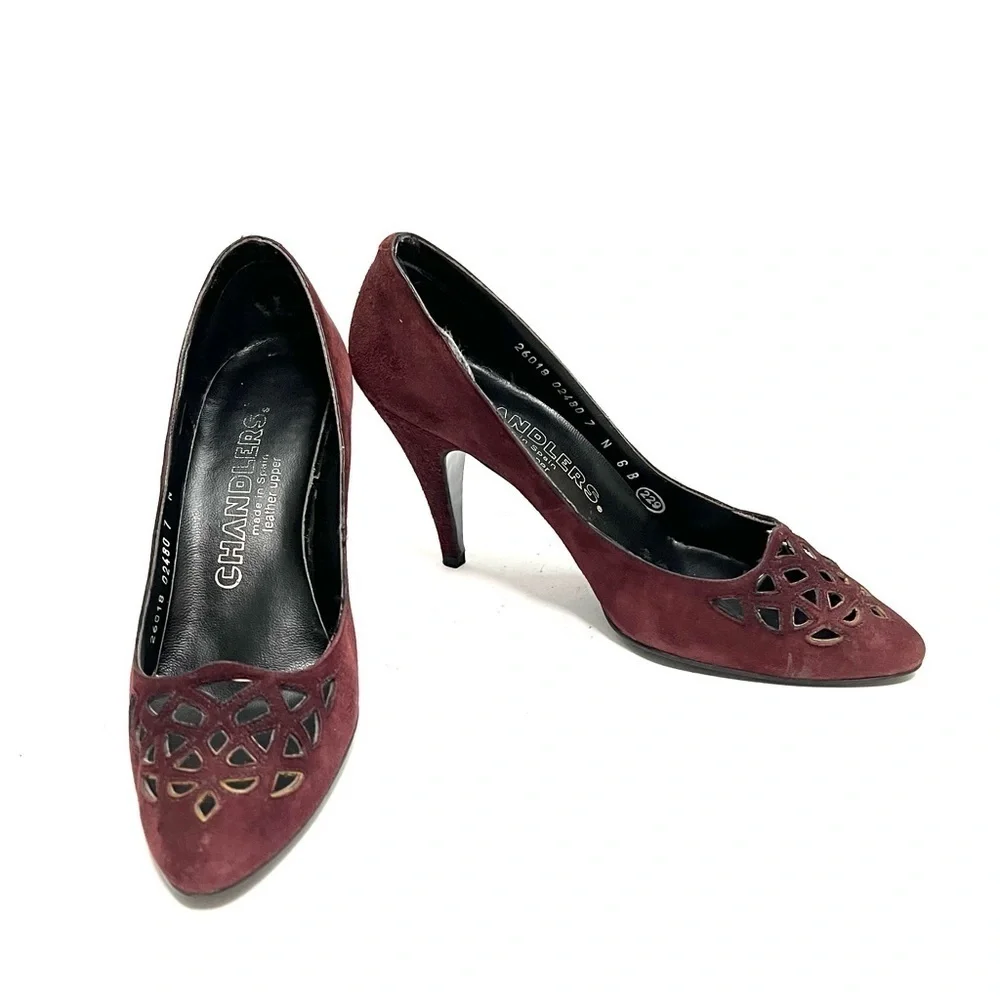 Vintage 1970s burgundy suede cutout vamp heels